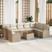 vidaXL 10-delad Trädgårdsoffset med Kuddar Beige Poly Rattan Akacia