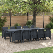 vidaXL 11-delar Trädgårds Matsal Set Antracit Poly Rattan