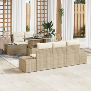 vidaXL 6-delat trädgårdsoff-set med kuddar Beige Poly Rottning