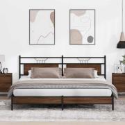 vidaXL Sängram utan madrass metall brun ek 193x203 cm