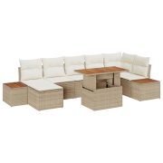 vidaXL 8-delat trädgårdsoffaset med kuddar beige poly rotting