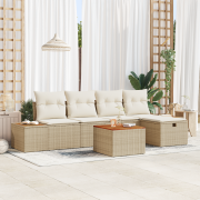 vidaXL 6-delad Trädgårdsoffagrupp med Kuddar, Beige Poly Rattan