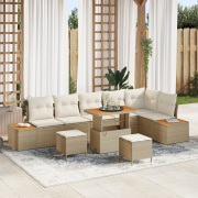 vidaXL 9-delars trädgårdsoffaset med kuddar i beige poly rattan och ak...