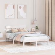 vidaXL Vit sängram med huvudgavel 140x190 cm av massivt tallträ