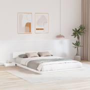 vidaXL Golvsängram med Sängbord Vit 140x200cm Massivt Trä