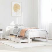 vidaXL Sängram med lådor vit 90x190 cm massiv furu