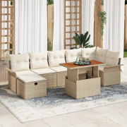 vidaXL 8-delars trädgårdsoff set med kuddar beige poly rattan