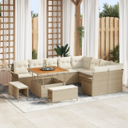 vidaXL 12 Delars Trädgårdsoffaset med Kuddar Beige Poly Rattan Akacia