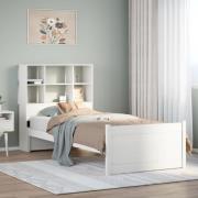 vidaXL Säng med bokhylla utan madrass vit 90x200cm massiv furu
