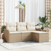 vidaXL 4-delat Trädgårdsoffaset med Kuddar Beige Poly Rattan