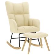 vidaXL Gungstol med fotpall gräddvit tyg