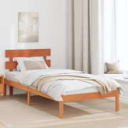 vidaXL Sängram med Huvudgavel Vaxad Brun 100x200 cm Solid Trä Tall