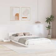 vidaXL Sängram med sängbord Vit 140x190cm Massivt trä