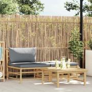 vidaXL Loungegrupp för trädgården med mörkgråa dynor 3 delar bambu
