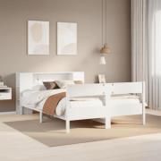vidaXL Säng med bokhylla utan madrass vit 135x190cm massiv furu