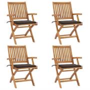 vidaXL Hopfällbara trädgårdsstolar med dynor 4 st massiv teak