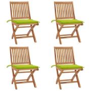 vidaXL Hopfällbara trädgårdsstolar med dynor 4 st massiv teak
