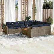 vidaXL Loungegrupp för trädgården med dynor 11 delar grå konstrotting