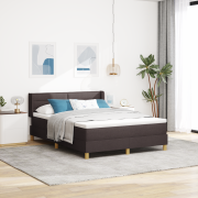 vidaXL Bäddfjäder med huvudgavel Mörkbrun och Vit 160 x 200 cm tyg