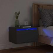 vidaXL Väggmonterat sängbord med LED-lampor svart