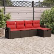 vidaXL Loungegrupp för trädgården med dynor 5 delar brun konstrotting