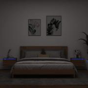 vidaXL Väggmonterade sängbord med LED-lampor 2 st brun ek