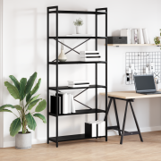 vidaXL Bokhylla Svart ek 80 x 30 x 188 cm Trä och stål