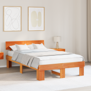 vidaXL Sängram med huvudgavel Vaxbrun 120 x 200 cm Massiv furu