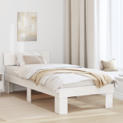 vidaXL Sängram med huvudgavel Vit 90 x 190 cm Massiv furu