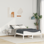 vidaXL Sängram med sängbord Vit 140 x 200 cm Massiv furu