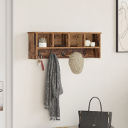 vidaXL Väggmonterad Klädhängare med hylla Gammalt trä 75 x 16 x 26 cm