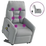 vidaXL Elektrisk massagefåtölj med uppresningshjälp ljusgrå tyg