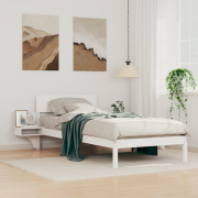 vidaXL Sängram med sängbord med huvudgavel Vit 80 x 200 cm Massiv furu