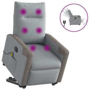 vidaXL Elektrisk massagefåtölj med uppresningshjälp ljusgrå tyg
