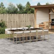 vidaXL Matgrupp för trädgården med dynor 11 delar beige konstrotting