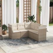 vidaXL Soffgrupp för trädgården med dynor 5 delar beige konstrotting