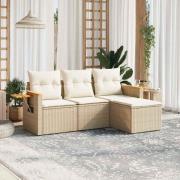 vidaXL Soffgrupp för trädgård med dynor 4 delar beige konstrotting