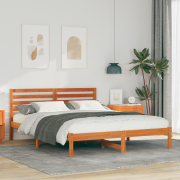 vidaXL Sängram med huvudgavel Vaxbrun 140 x 200 cm Massiv furu