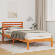 vidaXL Sängram med huvudgavel Vaxbrun 80 x 210 cm Massiv furu