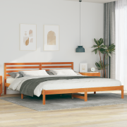 vidaXL Sängram med huvudgavel Vaxbrun 180 x 210 cm Massiv furu