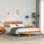 vidaXL Sängram med huvudgavel Vaxbrun 140 x 220 cm Massiv furu