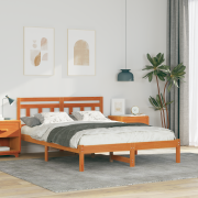 vidaXL Sängram med huvudgavel Brun 120 x 190 cm Massiv furu
