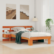 vidaXL Sängram med låda med huvudgavel Vaxbrun 90 x 190 cm Massiv furu