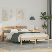 vidaXL Sängram med LED -remsljus med huvudgavel Brun 120 x 190 cm Mass...