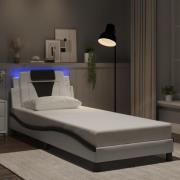 vidaXL Sängram med LED-belysning vit och svart 80x200 cm konstläder
