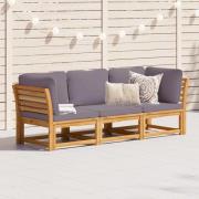 vidaXL Loungegrupp 3 delar med dynor massivt akaciaträ