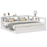 vidaXL Säng med bokhylla utan madrass vit 200x200cm massiv furu