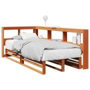 vidaXL Säng med bokhylla utan madrass vaxbrun 100x200 cm massiv furu