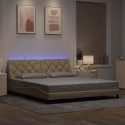 vidaXL Bed Frame with LED without Mattress Cream 180x200 cm Fabric