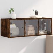 vidaXL Sidoskåp med glasdörrar rökfärgad ek 102x37x35 cm